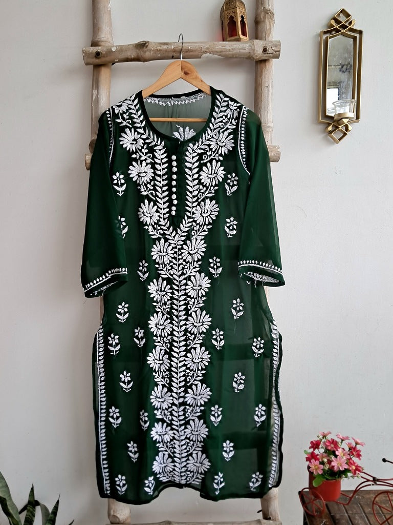 Green chikankari kurti