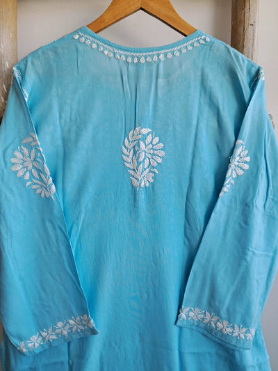 Zehna Rayon Chikankari Straight Kurta - Sky Blue