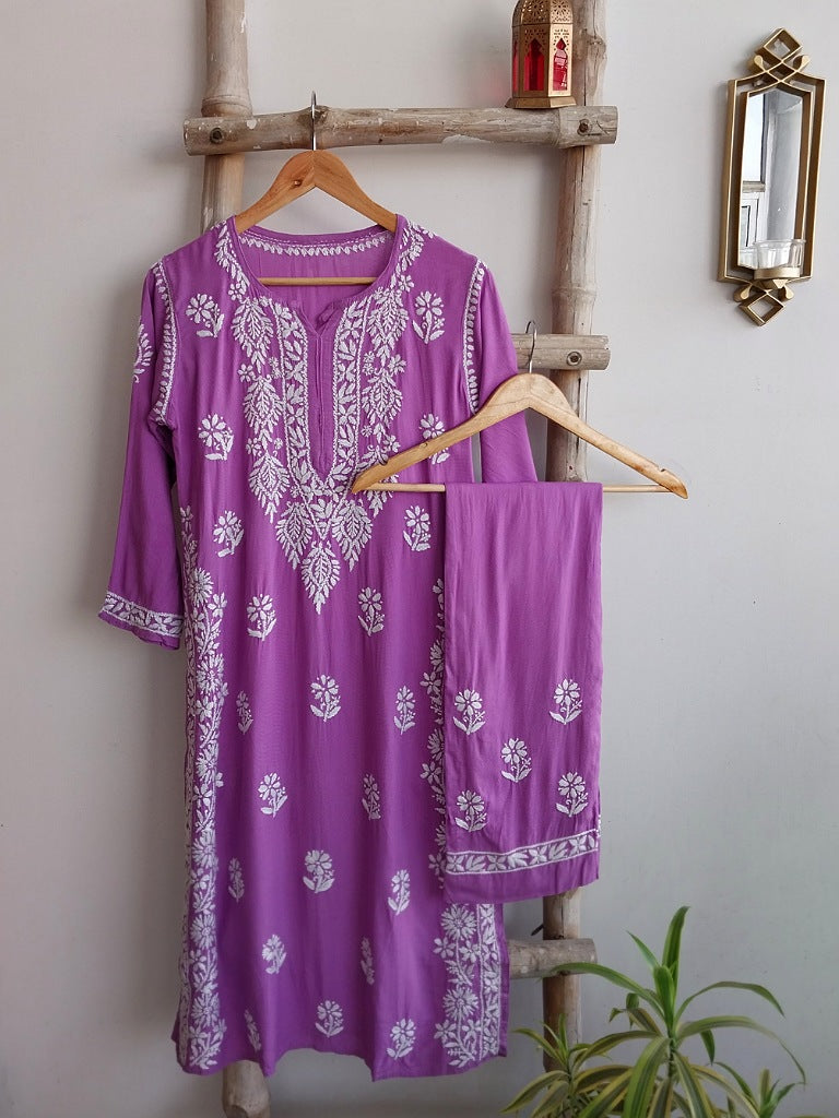 Naba Chikankari Rayon Straight Kurta Set