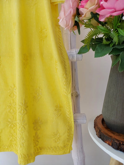 Yellow Chikankari Cotton kurta