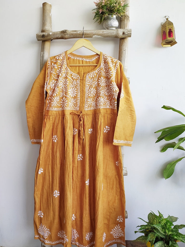 Seerat A-Line Jacquard Cotton Chikankari Kurti