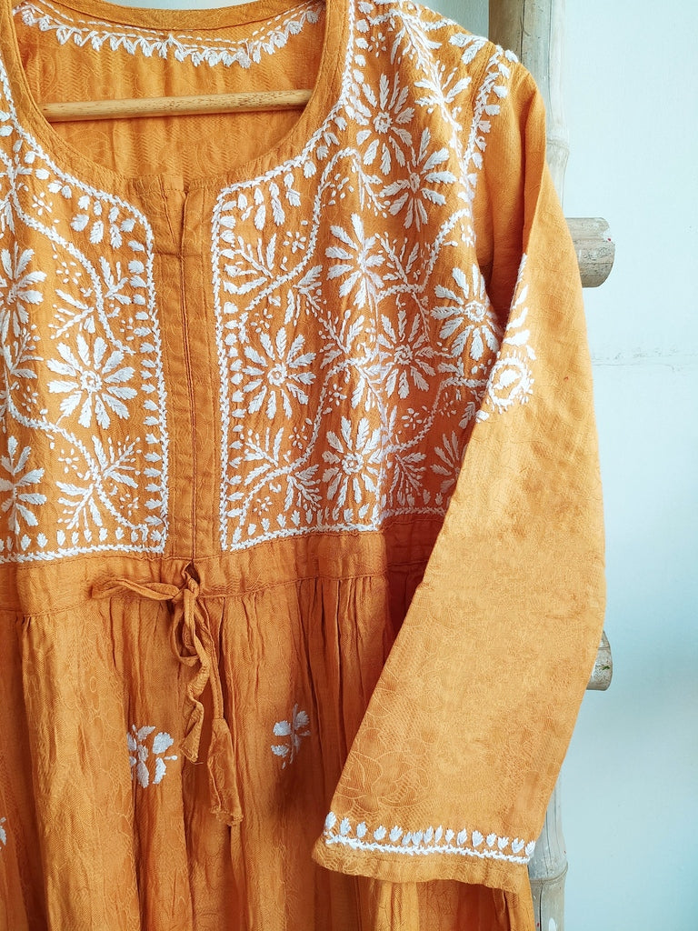 Seerat A-Line Jacquard Cotton Chikankari Kurti