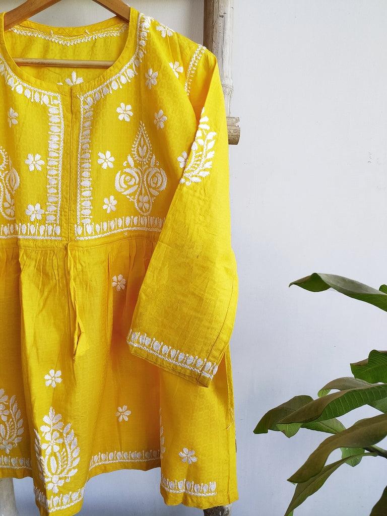 yellow chikan kurti