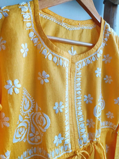 yellow chikankari kurti